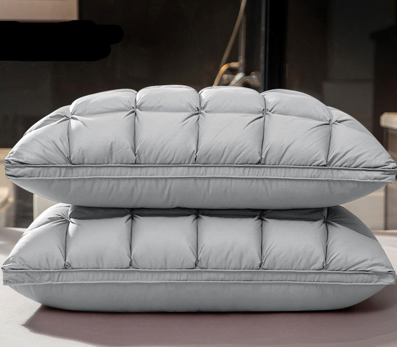 HKM-133459 Goose Down Pillows in Various Colors - Soft Silk Fabric, Bread Grid Design, Single/Pair Options