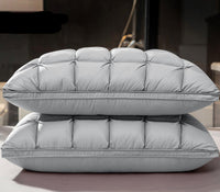 HKM-133459 Goose Down Pillows in Various Colors - Soft Silk Fabric, Bread Grid Design, Single/Pair Options
