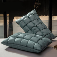 HKM-133459 Goose Down Pillows in Various Colors - Soft Silk Fabric, Bread Grid Design, Single/Pair Options