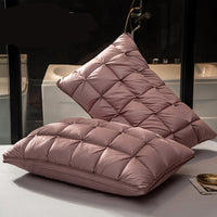 HKM-133459 Goose Down Pillows in Various Colors - Soft Silk Fabric, Bread Grid Design, Single/Pair Options