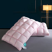 HKM-133459 Goose Down Pillows in Various Colors - Soft Silk Fabric, Bread Grid Design, Single/Pair Options