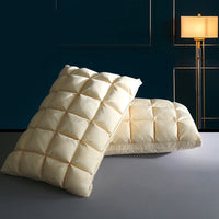 HKM-133459 Goose Down Pillows in Various Colors - Soft Silk Fabric, Bread Grid Design, Single/Pair Options