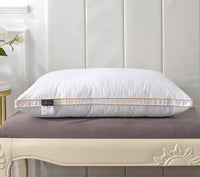 HKM-133459 Goose Down Pillows in Various Colors - Soft Silk Fabric, Bread Grid Design, Single/Pair Options