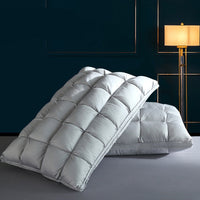 HKM-133459 Goose Down Pillows in Various Colors - Soft Silk Fabric, Bread Grid Design, Single/Pair Options
