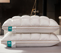HKM-133459 Goose Down Pillows in Various Colors - Soft Silk Fabric, Bread Grid Design, Single/Pair Options