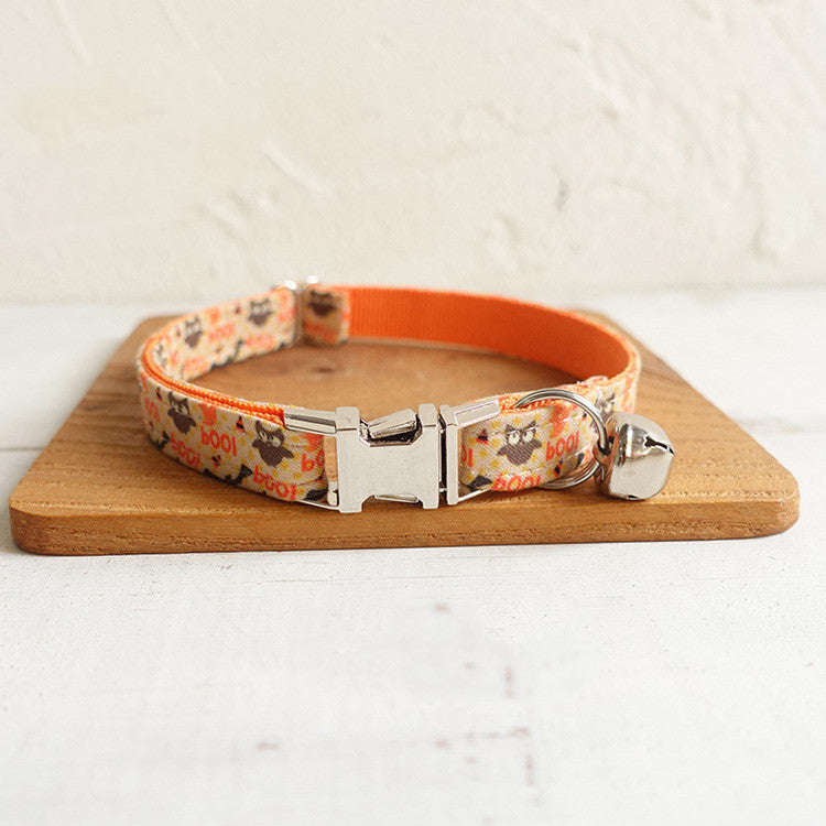 HKM-133523 Adjustable Personalized Pet Collar in Festive Halloween Designs for Cats - Bowknot Style Available
