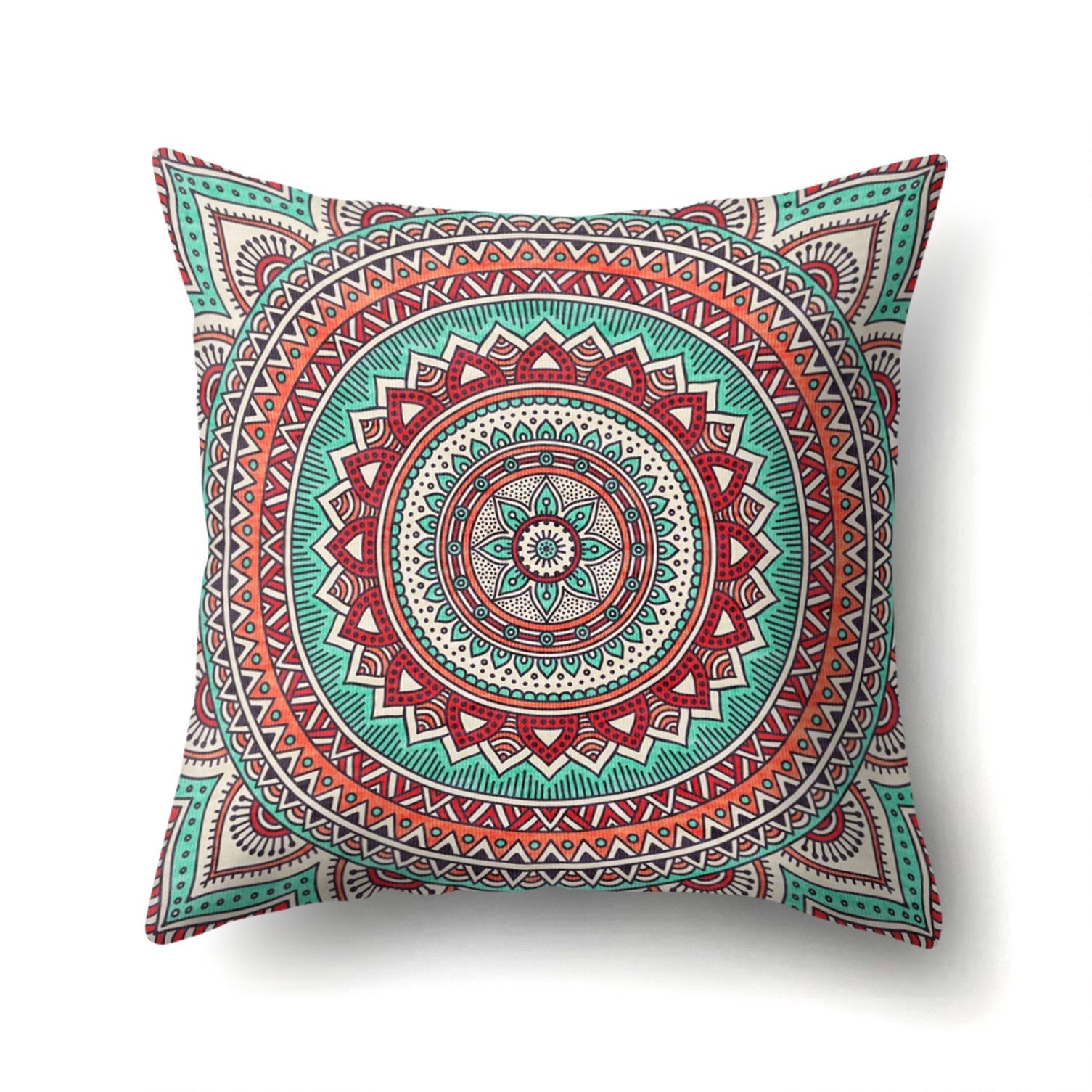 HKM-133715 Peach Velvet Mandala Textured Pillow Cover, 45cm x 45cm, Cotton and Polyester Blend