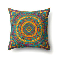 HKM-133715 Peach Velvet Mandala Textured Pillow Cover, 45cm x 45cm, Cotton and Polyester Blend