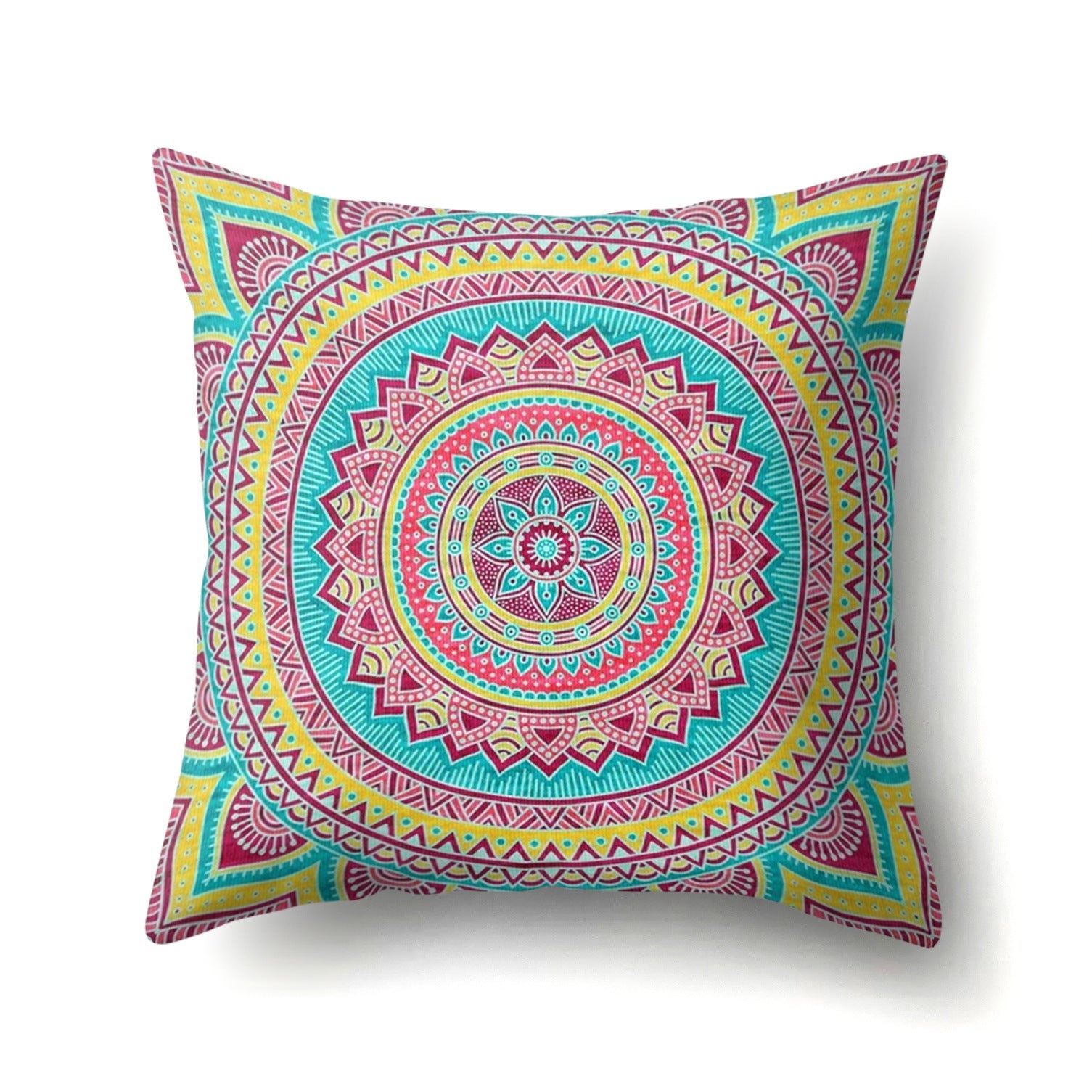 HKM-133715 Peach Velvet Mandala Textured Pillow Cover, 45cm x 45cm, Cotton and Polyester Blend