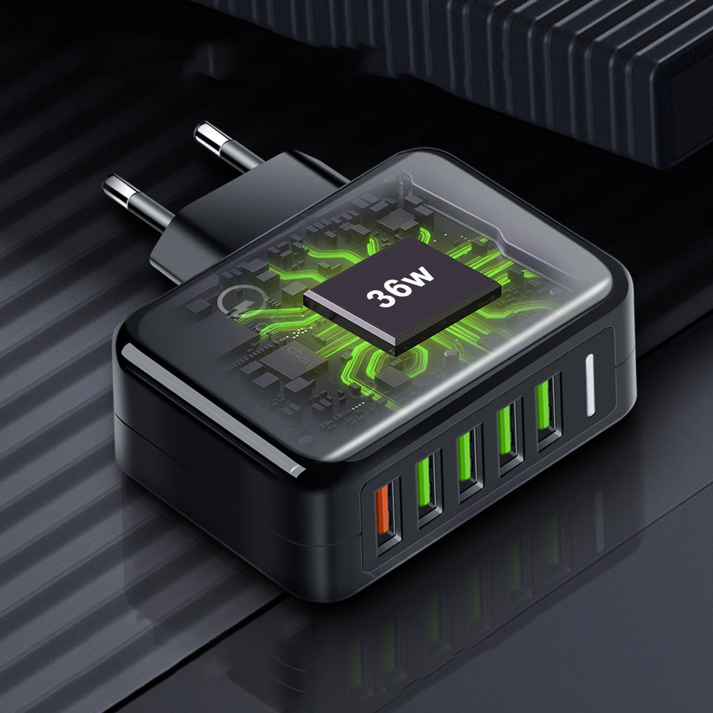 HKM-133843 5U Super Fast Charger 36W Multi-Port Travel Charger for European and American Standards