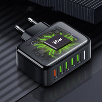 HKM-133843 5U Super Fast Charger 36W Multi-Port Travel Charger for European and American Standards