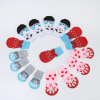 HKM-134035 Cozy Cotton Pet Socks Set for Dogs and Cats - Anti-Slip Design in Various Colors