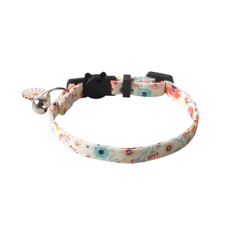 HKM-134035 Fruit Blossom Bow Tie Cat Collar in Vibrant Patterns and Soft Peach Skin Fabric
