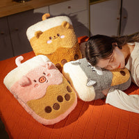 HKM-134163 Plush Milk Tea Hand Warmer - Cute Husky, Bear, and Pig Designs (30*40cm)