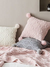 HKM-134227 Knitted Nordic Style Wind Ball Pillow - 45x45cm, Available in Snow Ball Colors