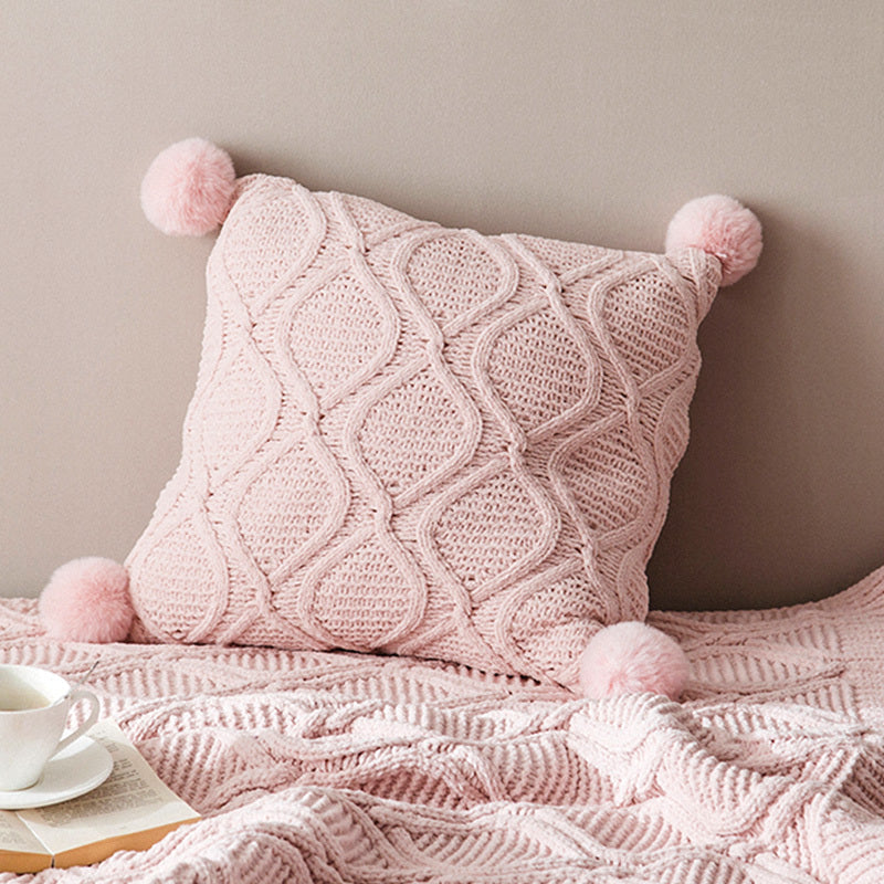 HKM-134227 Knitted Nordic Style Wind Ball Pillow - 45x45cm, Available in Snow Ball Colors