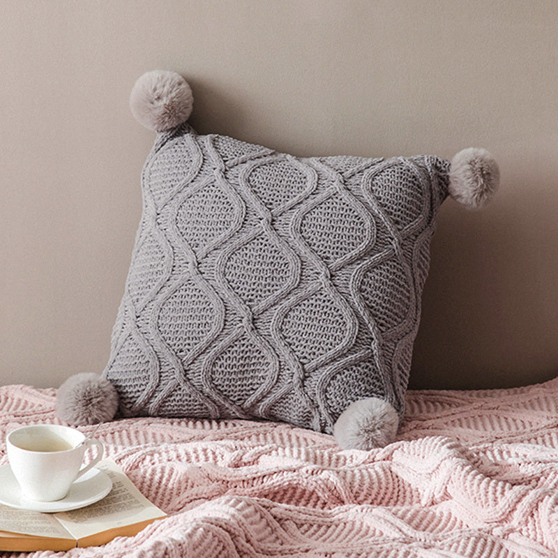 HKM-134227 Knitted Nordic Style Wind Ball Pillow - 45x45cm, Available in Snow Ball Colors