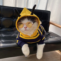 HKM-134739 Cozy Yellow Striped Bee Hoodie for Bulldogs – Plush Pet Costume Jacket