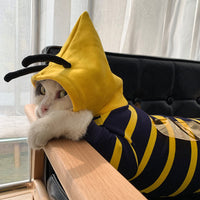 HKM-134739 Cozy Yellow Striped Bee Hoodie for Bulldogs – Plush Pet Costume Jacket