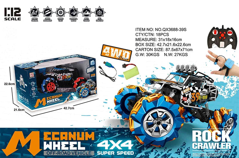 HKM-134739 Remote Control 1/12 Scale Alloy Stunt Wheel Off-Road Climbing Truck for Indoor/Outdoor Play