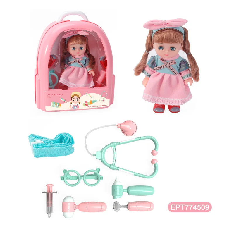 HKM-135123 Girls Vinyl Body Doll Play Set with Beauty Accessories for Toddlers