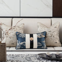 HKM-135315 Elegant Blue Landscape Embroidered Pillow Cover for Living Room Decor