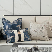 HKM-135315 Elegant Blue Landscape Embroidered Pillow Cover for Living Room Decor