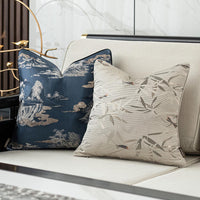 HKM-135315 Elegant Blue Landscape Embroidered Pillow Cover for Living Room Decor