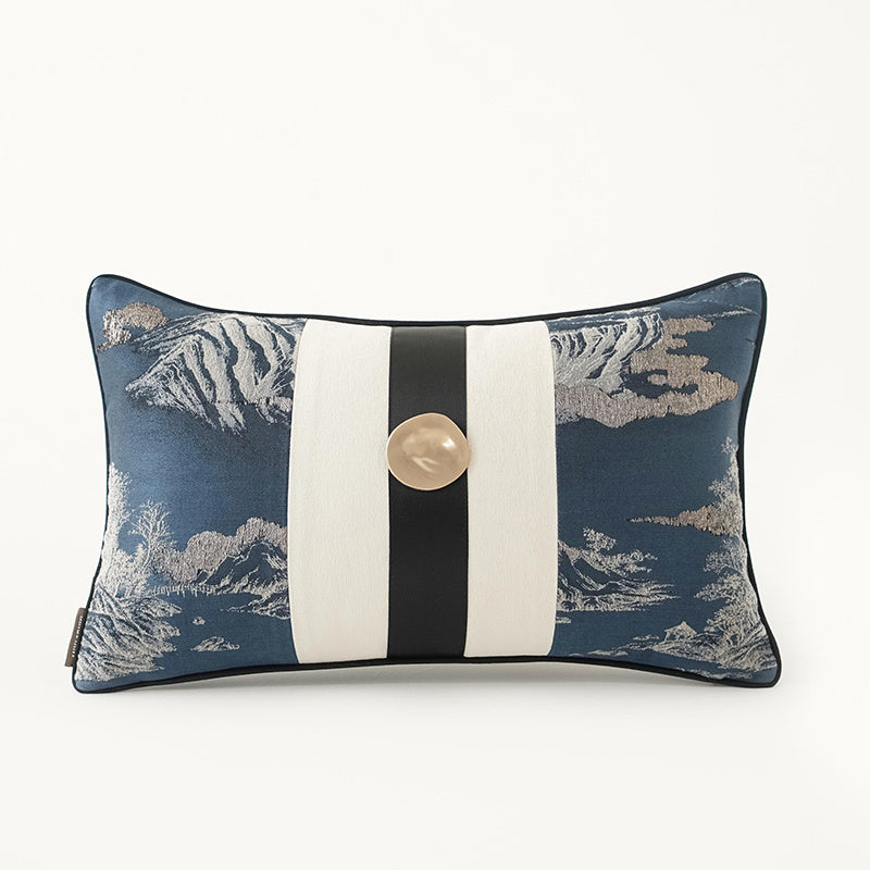 HKM-135315 Elegant Blue Landscape Embroidered Pillow Cover for Living Room Decor