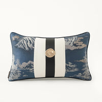 HKM-135315 Elegant Blue Landscape Embroidered Pillow Cover for Living Room Decor