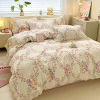 HKM-135315 Soft Washed Cotton Fitted Sheet with French Lace - Abstract & Animal Patterns