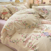 HKM-135315 Soft Washed Cotton Fitted Sheet with French Lace - Abstract & Animal Patterns