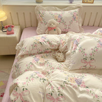 HKM-135315 Soft Washed Cotton Fitted Sheet with French Lace - Abstract & Animal Patterns