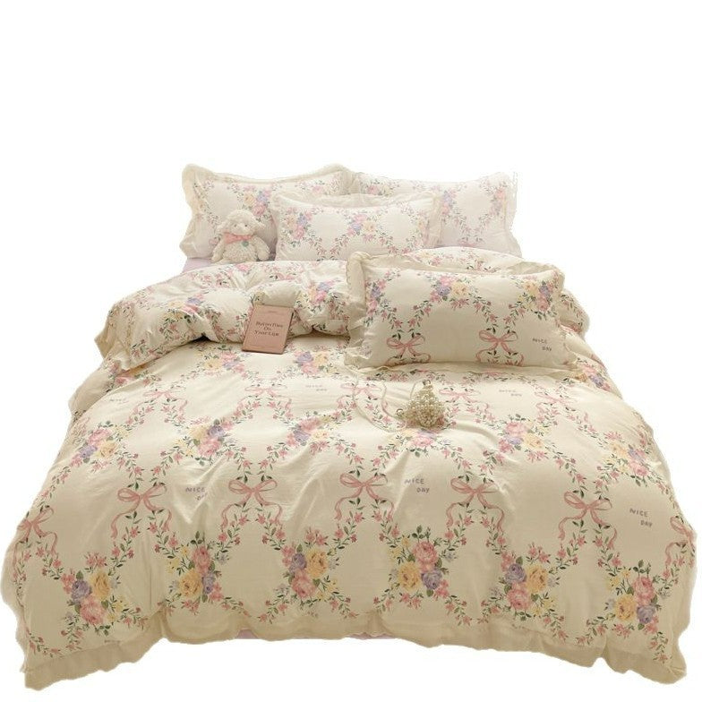 HKM-135315 Soft Washed Cotton Fitted Sheet with French Lace - Abstract & Animal Patterns