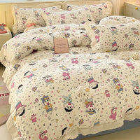 HKM-135315 Soft Washed Cotton Fitted Sheet with French Lace - Abstract & Animal Patterns