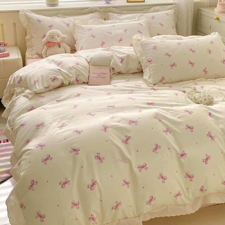 HKM-135315 Soft Washed Cotton Fitted Sheet with French Lace - Abstract & Animal Patterns