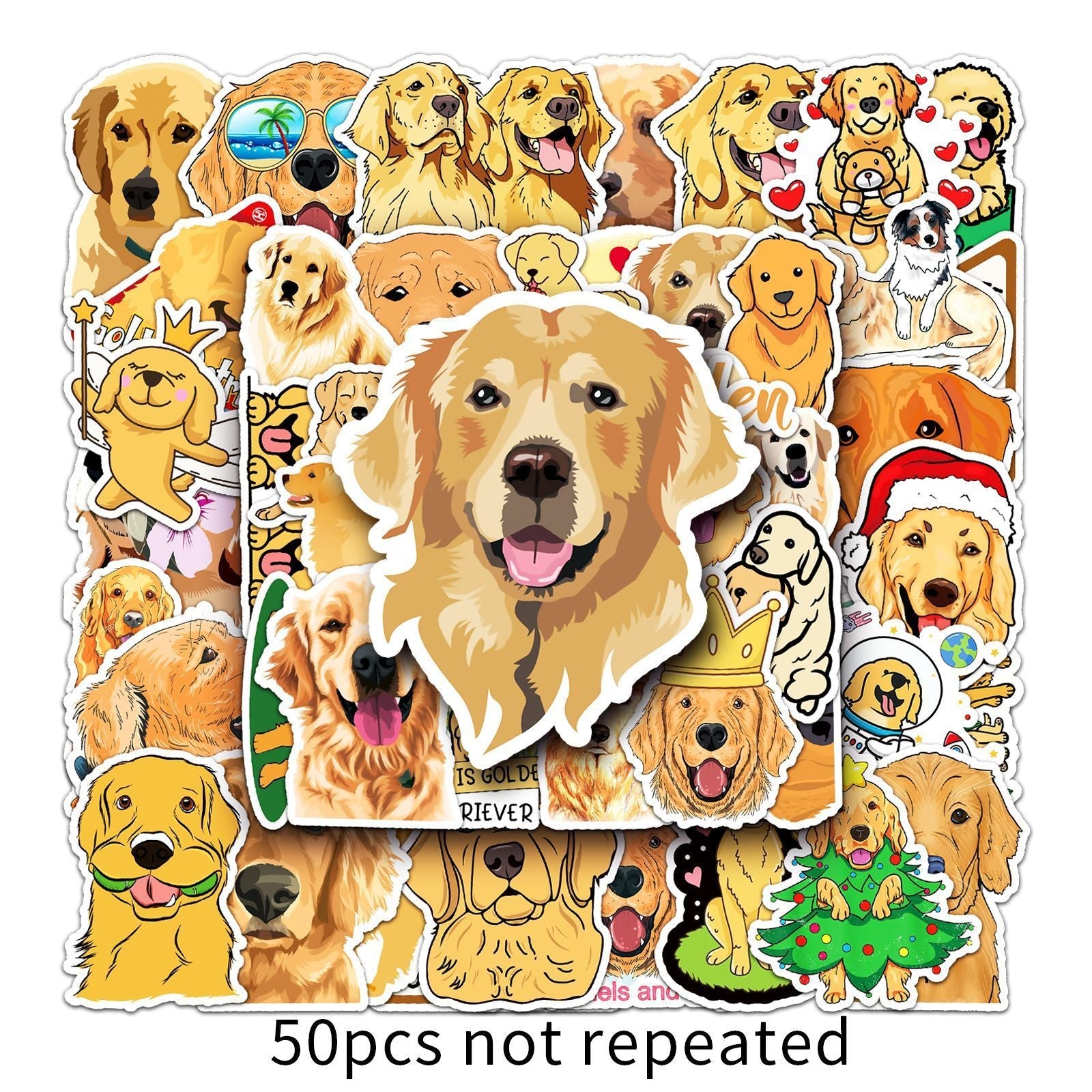 HKM-135443 Golden Retriever Cartoon Animal Stickers - 50 Waterproof DIY Graffiti Designs (5.5-8.5cm)