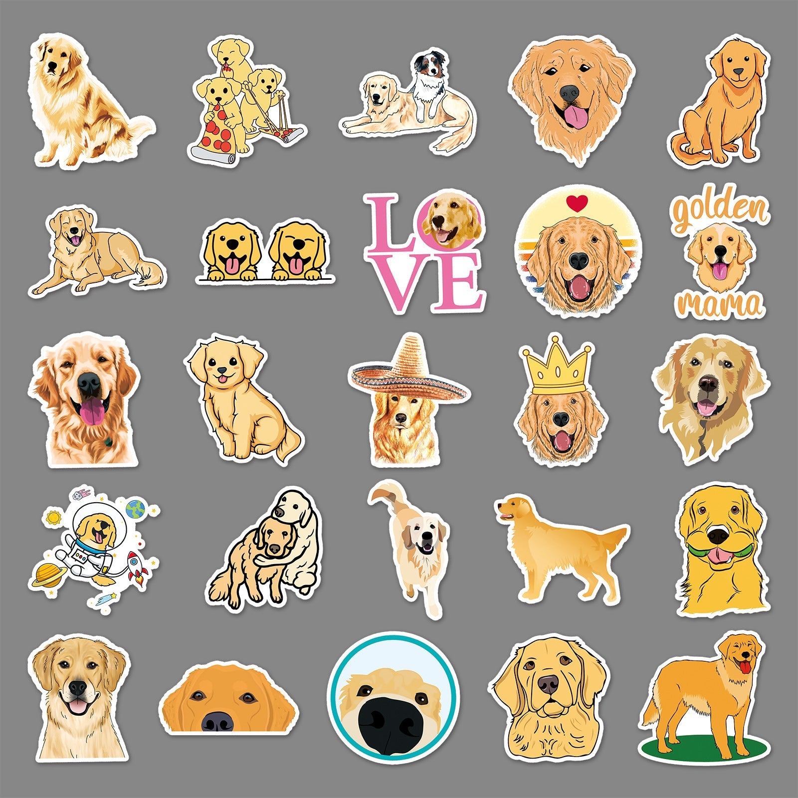 HKM-135443 Golden Retriever Cartoon Animal Stickers - 50 Waterproof DIY Graffiti Designs (5.5-8.5cm)