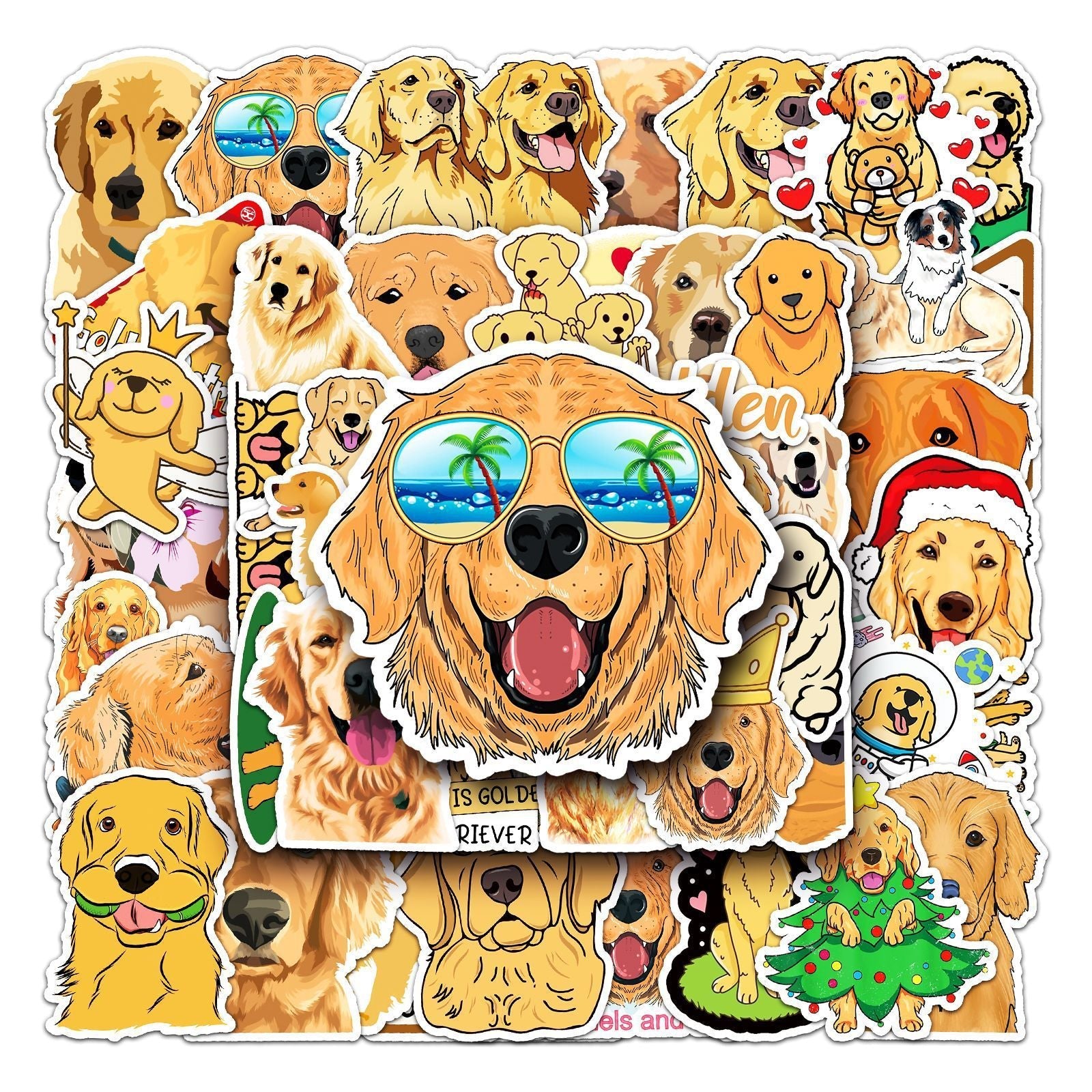 HKM-135443 Golden Retriever Cartoon Animal Stickers - 50 Waterproof DIY Graffiti Designs (5.5-8.5cm)