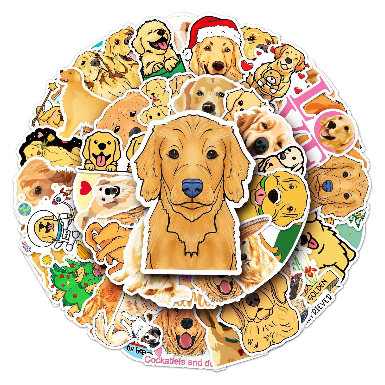 HKM-135443 Golden Retriever Cartoon Animal Stickers - 50 Waterproof DIY Graffiti Designs (5.5-8.5cm)