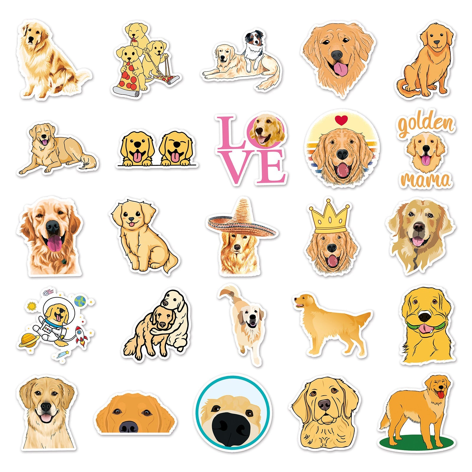 HKM-135443 Golden Retriever Cartoon Animal Stickers - 50 Waterproof DIY Graffiti Designs (5.5-8.5cm)