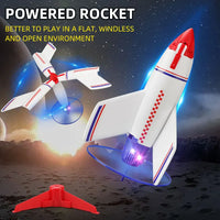 HKM-135571 Electric Motorized Rocket Launcher Toy for Kids - Mini EVA Foam Flying Space Rocket, Ages 3+