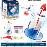 HKM-135571 Electric Motorized Rocket Launcher Toy for Kids - Mini EVA Foam Flying Space Rocket, Ages 3+