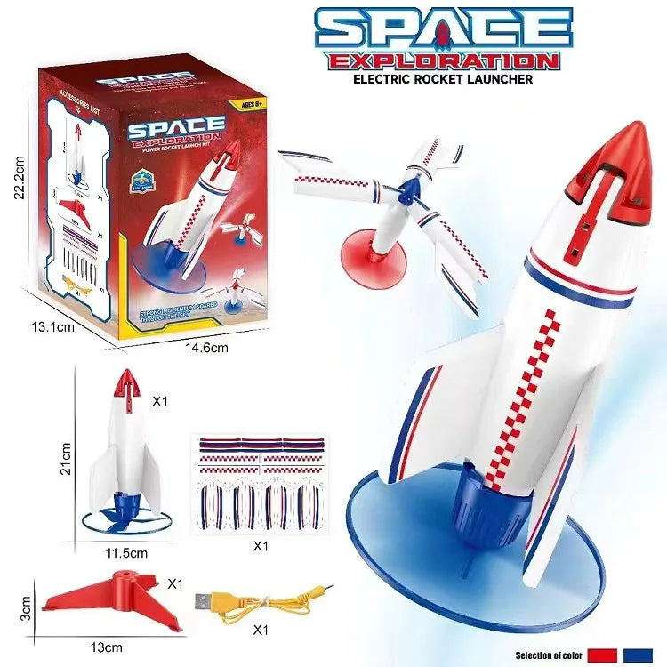 KTX-135571 Electric Motorized Rocket Launcher Toy for Kids - Mini EVA Foam Flying Space Rocket, Ages 3+