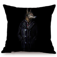 HKM-135699 3D Wolf Design Linen Cushion Cover - 45x45cm Decorative Pillowcase
