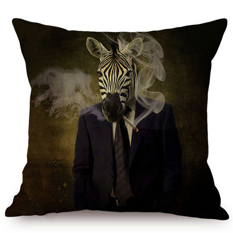 HKM-135699 3D Wolf Design Linen Cushion Cover - 45x45cm Decorative Pillowcase