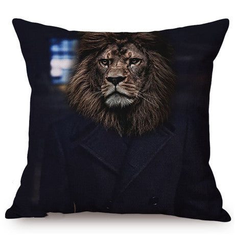 HKM-135699 3D Wolf Design Linen Cushion Cover - 45x45cm Decorative Pillowcase