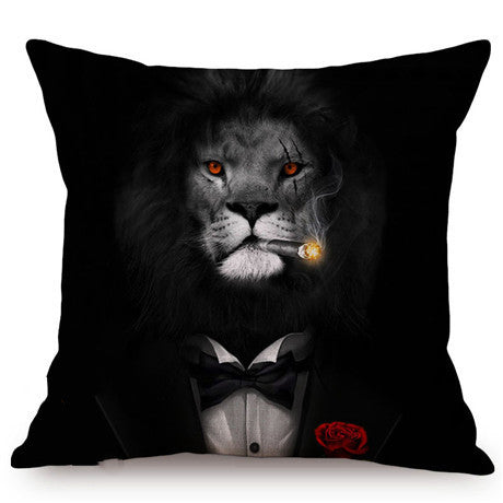HKM-135699 3D Wolf Design Linen Cushion Cover - 45x45cm Decorative Pillowcase