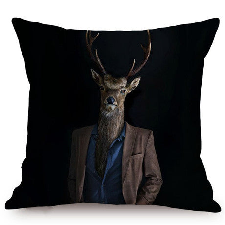 HKM-135699 3D Wolf Design Linen Cushion Cover - 45x45cm Decorative Pillowcase
