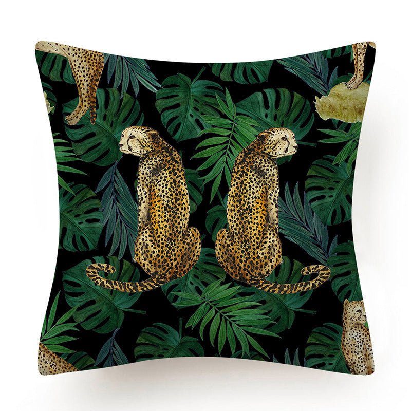 HKM-135763 Leaves Pattern Printed Super Soft Short Velvet Cushion Cover - 45 x 45 cm